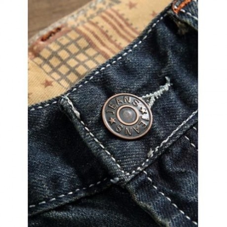 DESTROYED PATCH DESIGN FRAYED HEM JEANS (DENIM BLUE)