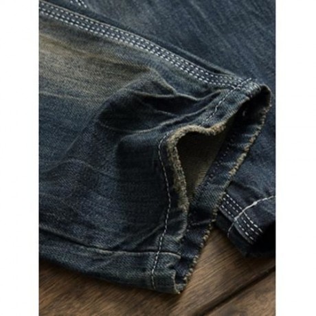 DESTROYED PATCH DESIGN FRAYED HEM JEANS (DENIM BLUE)