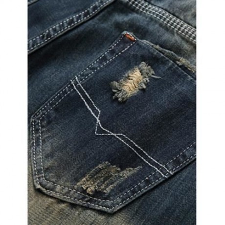 DESTROYED PATCH DESIGN FRAYED HEM JEANS (DENIM BLUE)