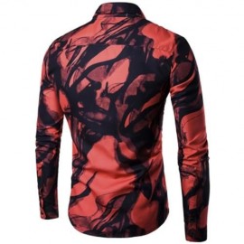 TURNDOWN COLLAR INK WASH PAINTING PRINT SHIRT (RED)