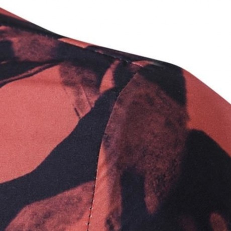 TURNDOWN COLLAR INK WASH PAINTING PRINT SHIRT (RED)