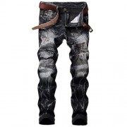 APPLIQUE DESIGN TIE DYE JEANS (BLACK)