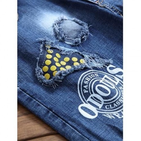 FLAG GRAPHIC PRINT STRAIGHT DISTRESSED JEANS (BLUE)