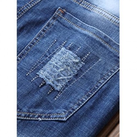 FLAG GRAPHIC PRINT STRAIGHT DISTRESSED JEANS (BLUE)