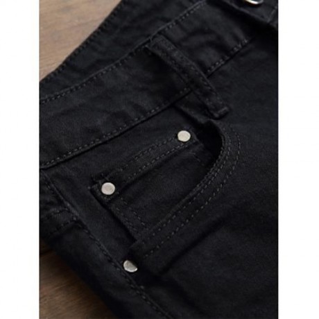 ZIP FLY STRAIGHT JEANS WITH EXTREME RIPS (BLACK)
