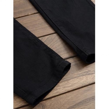 ZIP FLY STRAIGHT JEANS WITH EXTREME RIPS (BLACK)