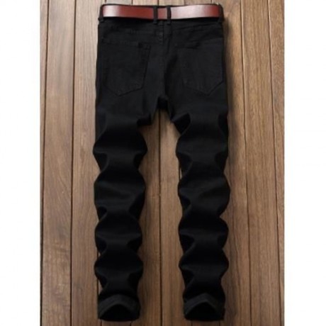 ZIP FLY STRAIGHT JEANS WITH EXTREME RIPS (BLACK)