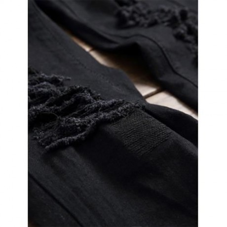 ZIP FLY STRAIGHT JEANS WITH EXTREME RIPS (BLACK)