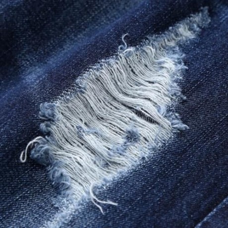 STRAIGHT LEG APPLIQUE INSERT DISTRESSED JEANS (DEEP BLUE)