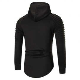 PLEATED TRIM DISTRESSED LONGLINE HOODIE (BLACK)