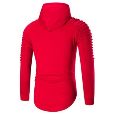 PLEATED TRIM DISTRESSED LONGLINE HOODIE (BLACK)