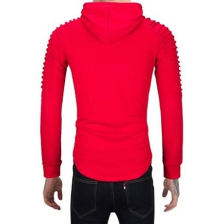 PLEATED TRIM DISTRESSED LONGLINE HOODIE (BLACK)