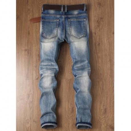GRAPHIC ROSE EMBROIDERED BLEACHED RIPPED JEANS (BLUE)