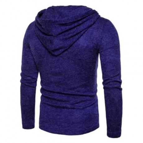 HOODED LACE UP LONG SLEEVE KNITTED SWEATER (ROYAL)