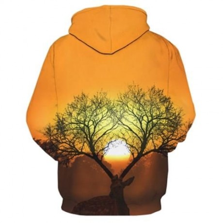 3D DEER SUNRISE PRINT PULLOVER HOODIE (COLORMIX)