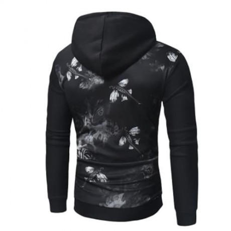 KANGAROO POCKET ROSE PRINT PULLOVER HOODIE (WHITE)