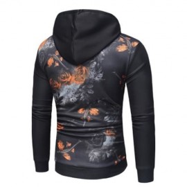 KANGAROO POCKET ROSE PRINT PULLOVER HOODIE (ORANGE)