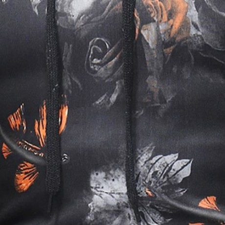 KANGAROO POCKET ROSE PRINT PULLOVER HOODIE (ORANGE)