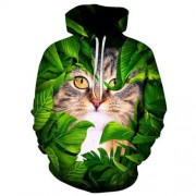 HOODED CAT LEAVES 3D PRINT PULLOVER HOODIE (COLORMIX)