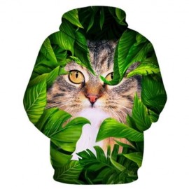 HOODED CAT LEAVES 3D PRINT PULLOVER HOODIE (COLORMIX)