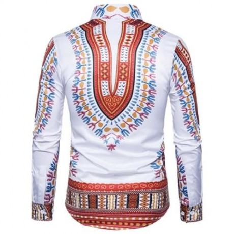 ETHNIC STYLE GEOMETRIC PRINT LONG SLEEVE SHIRT (WINE RED)