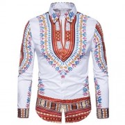 ETHNIC STYLE GEOMETRIC PRINT LONG SLEEVE SHIRT (WINE RED)