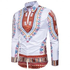 ETHNIC STYLE GEOMETRIC PRINT LONG SLEEVE SHIRT (WINE RED)