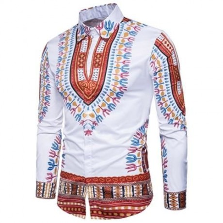 ETHNIC STYLE GEOMETRIC PRINT LONG SLEEVE SHIRT (WINE RED)