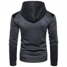 HOODED PU LEATHER PANEL ZIP UP HOODIE (DEEP GRAY)
