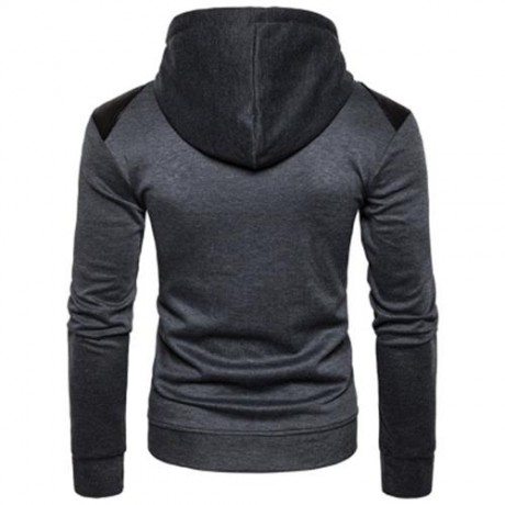 HOODED PU LEATHER PANEL ZIP UP HOODIE (DEEP GRAY)