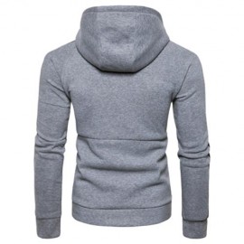 COLOR BLOCK PANEL ZIPPERS FLEECE PULLOVER HOODIE (LIGHT GRAY)