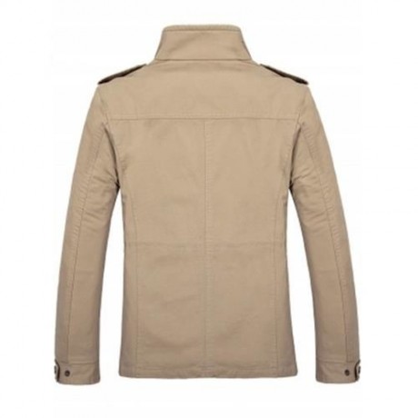 STAND COLLAR SIDE POCKET DESIGN GRAPHIC PRINT JACKET (KHAKI)