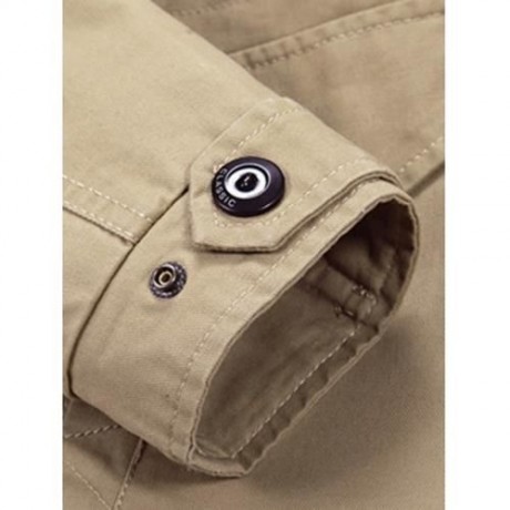 STAND COLLAR SIDE POCKET DESIGN GRAPHIC PRINT JACKET (KHAKI)