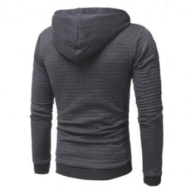 HOODED DRAWSTRING APPLIQUE CHECKED EMBOSSING HOODIE (DEEP GRAY)