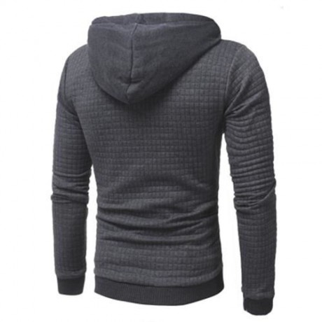HOODED DRAWSTRING APPLIQUE CHECKED EMBOSSING HOODIE (DEEP GRAY)