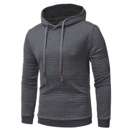 HOODED DRAWSTRING APPLIQUE CHECKED EMBOSSING HOODIE (DEEP GRAY)