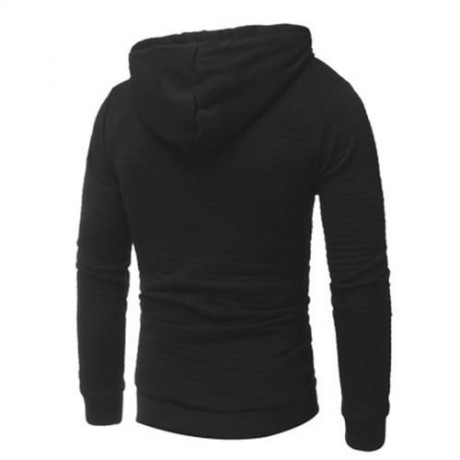 HOODED DRAWSTRING APPLIQUE CHECKED EMBOSSING HOODIE (BLACK)