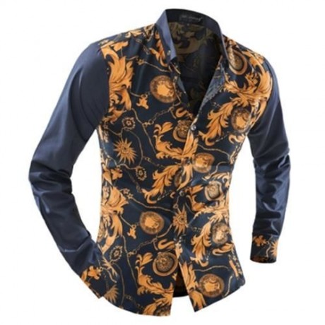 ORNATE PRINT LONG SLEEVE BUTTON-DOWN SHIRT FOR MEN (YELLOW)