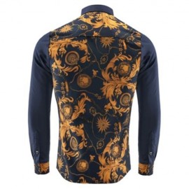 ORNATE PRINT LONG SLEEVE BUTTON-DOWN SHIRT FOR MEN (YELLOW)