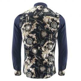 ORNATE PRINT LONG SLEEVE BUTTON-DOWN SHIRT FOR MEN (BEIGE)