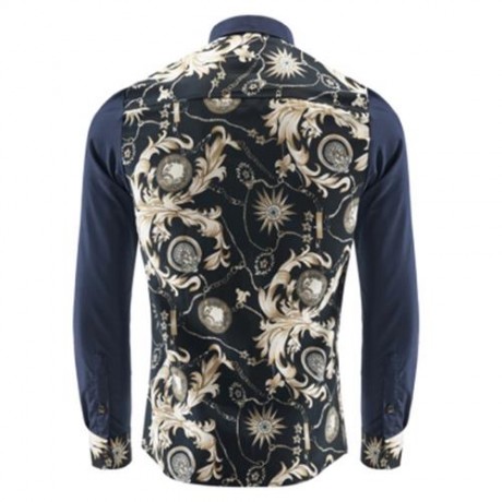 ORNATE PRINT LONG SLEEVE BUTTON-DOWN SHIRT FOR MEN (BEIGE)