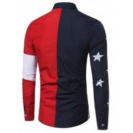 TURNDOWN COLLAR COLOR BLOCK STARS PRINT SHIRT (COLORMIX)