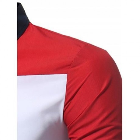 TURNDOWN COLLAR COLOR BLOCK STARS PRINT SHIRT (COLORMIX)