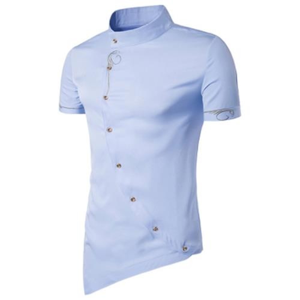 MANDARIN COLLAR SHORT SLEEVE EMBROIDERED NOVELTY SHIRT (CLOUDY)