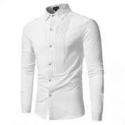 FRONT PLEATED CASUAL LONG SLEEVE SHIRT (WHITE)