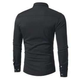 FRONT PLEATED CASUAL LONG SLEEVE SHIRT (BLACK)