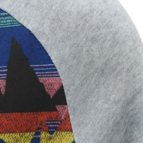 RAGLAN SLEEVE TRIBAL PRINTED PULLOVER HOODIE (LIGHT GRAY)