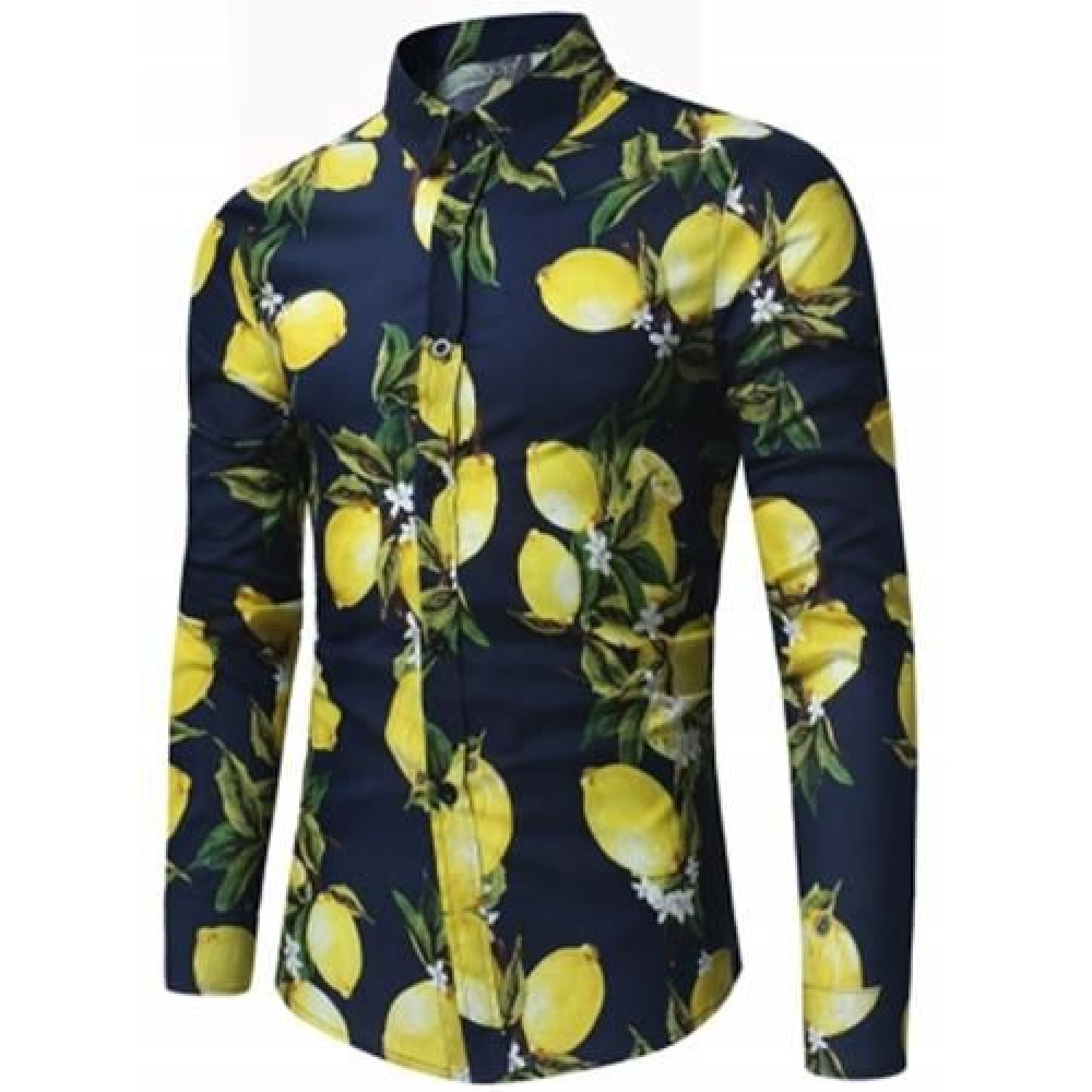 LEMON PRINT LONG SLEEVE SHIRT (PURPLISH BLUE)