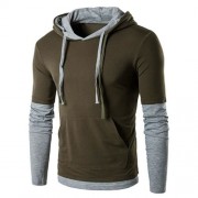 PANEL FAUX TWINSET HOODED DRAWSTRING T-SHIRT (ARMY GREEN)