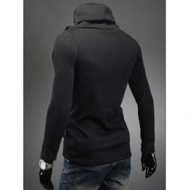OBLIQUE BUTTONS EMBELLISHED TURTLE NECK LONG SLEEVE SWEATER (BLACK)